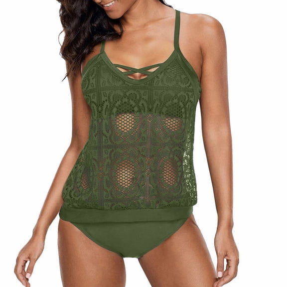 Vedolay Swimsuit Coverup For Women Plus Size Women's Thong Bottom Two Piece Bikini Double Shoulder Straps Cute Swimsuit Triangle Bathing,Green M