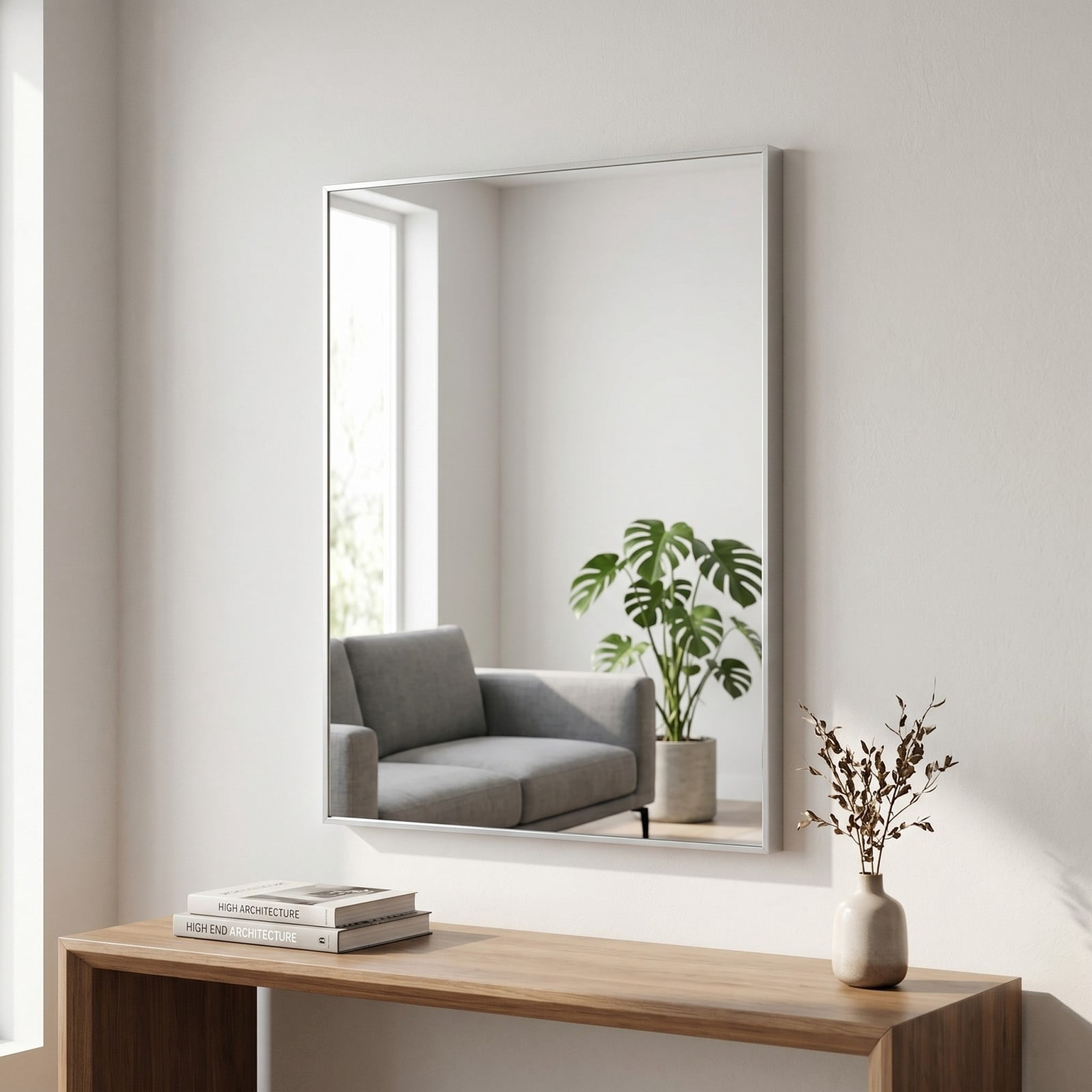 Gleamira 30"x36" Rectangular Bathroom Mirror Wall Mounted Mirror with Metal Frame, Silver