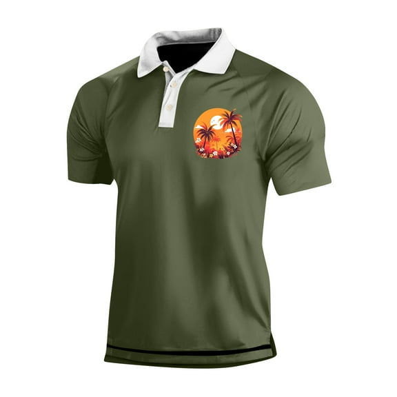 Yiaimeir Men's Three Button Printed Lapel Short Sleeve T-Shirt Top Streetwear,Size M-3XL