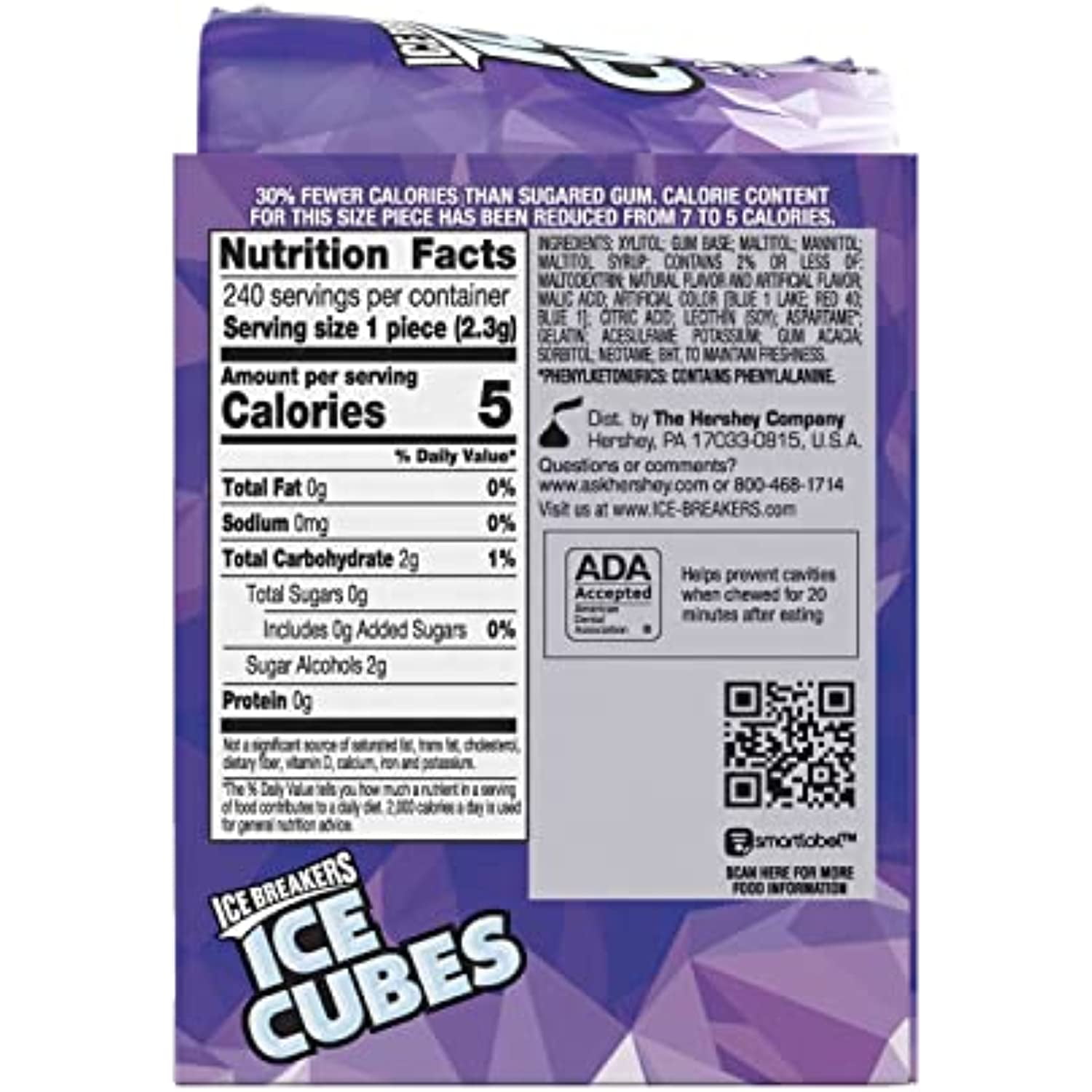 6 Pack | Ice Breakers Ice Cubes Sugar Free Gum, Arctic Grape, 40 Pieces