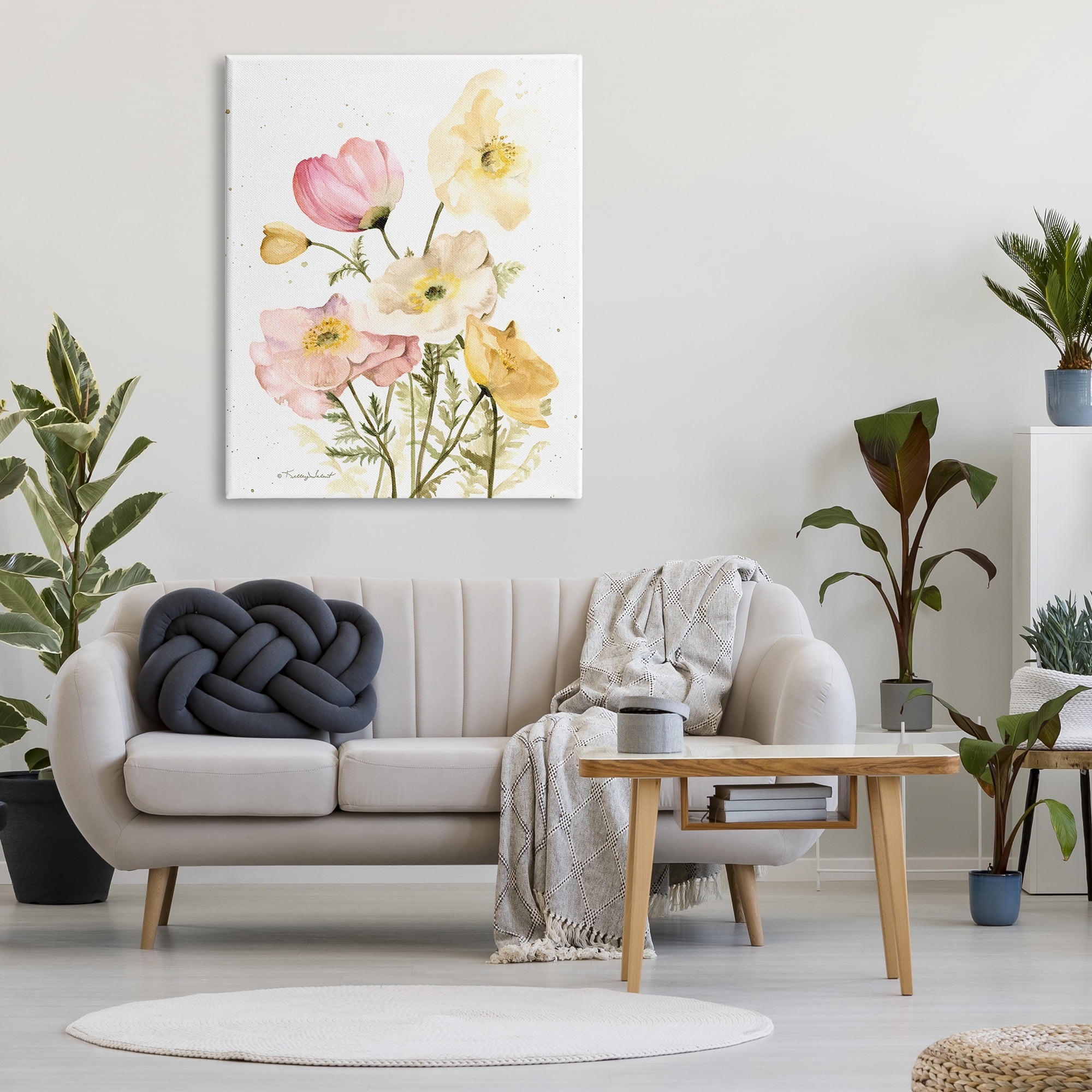 Stupell Industries Pink & Yellow Florals Botanical & Floral Painting Gallery Wrapped Canvas Art Print Wall Art, 36 x 48
