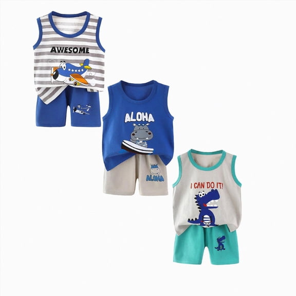 Gerichy 6Pcs Boys Summer Outfits 0 6 12 18 24 Months 2T 3T Baby Boy Clothes Set Cartoon Vest Tops Shorts Summer Outfit