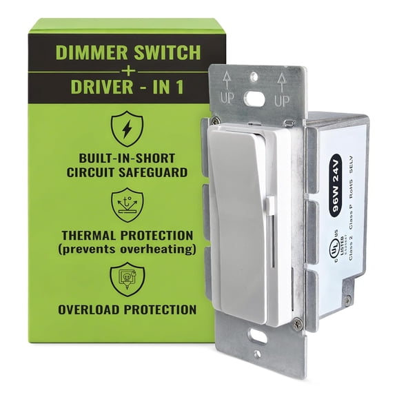Select LED 96W 24V DC Driver and Dimmer Light Switch, 120VAC Tunable White CCT Decora Dimmer Switches for LED Lights, Preset Dimmer with On/Off 3-Way Switches