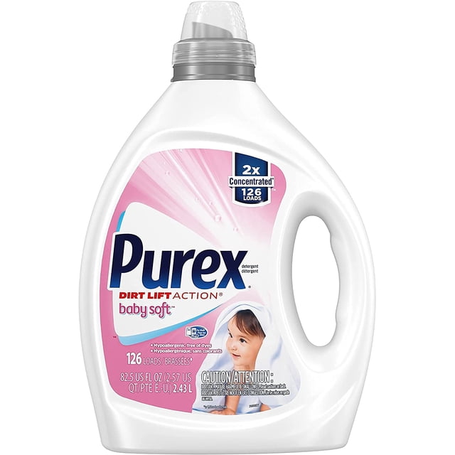Purex Detergente líquido para ropa bebé, aroma suave para bebé, 2 veces concentrado, 126 cargas