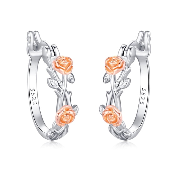 Rose Earrings for Women S925 Sterling Silver Rose Gold Small Hoop Flower Earrings Jewelry Gifts for Birthday Christmas