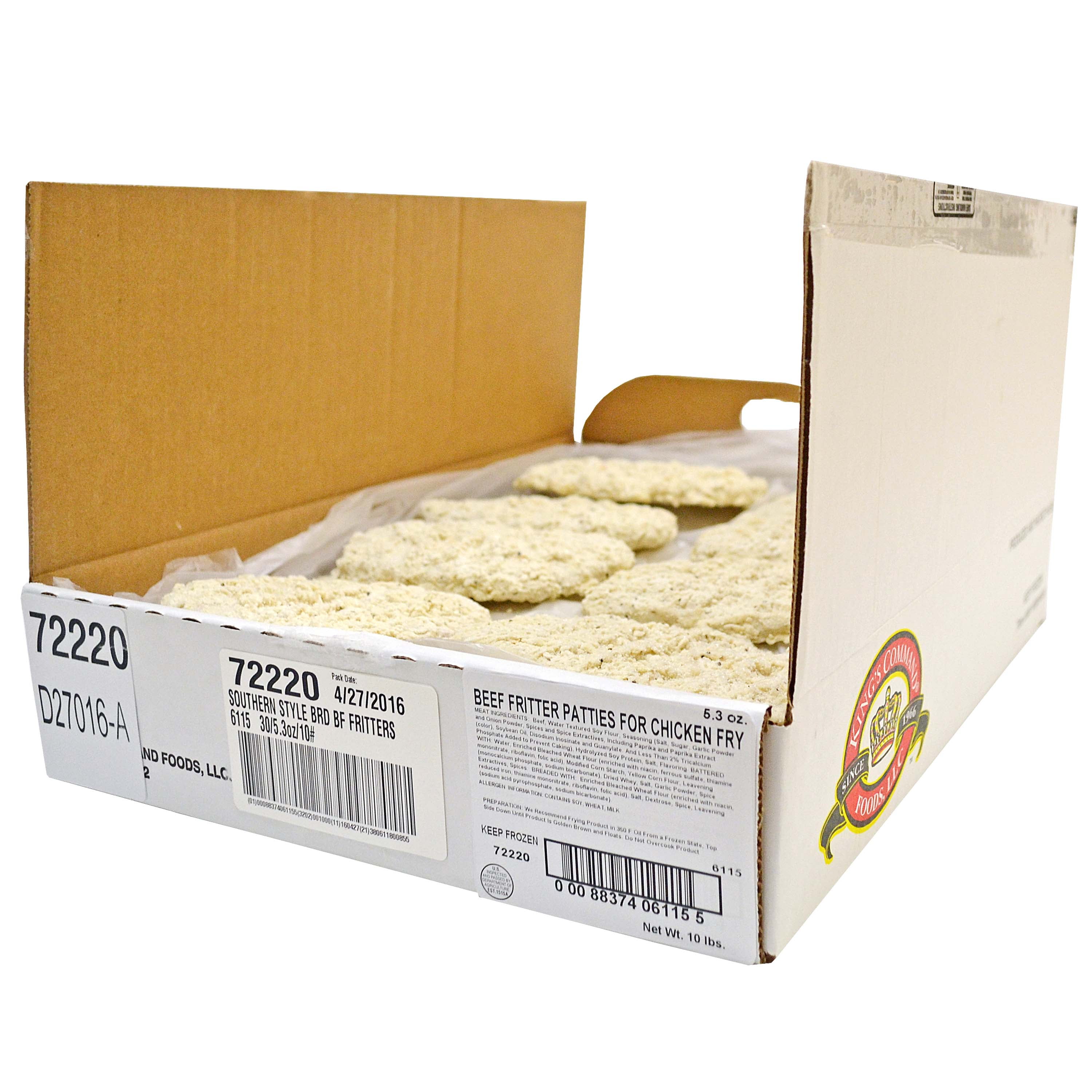 Kings Command Foods Southern Style Chicken Fried Beef Steak - Raw, 5.3 Ounce - 30 per case.