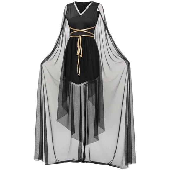 Byfri Vintage Greek Style Dress Set with Accessories Elegant Themed Party Outfit for Women Size M Black