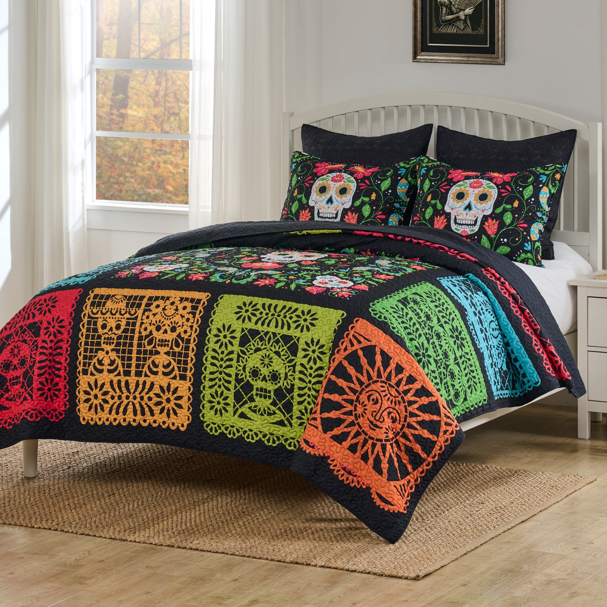 Greenland Home Fashions Day of the Dead Quilt Set, 3-Piece King/Cal King, Teens/Adults