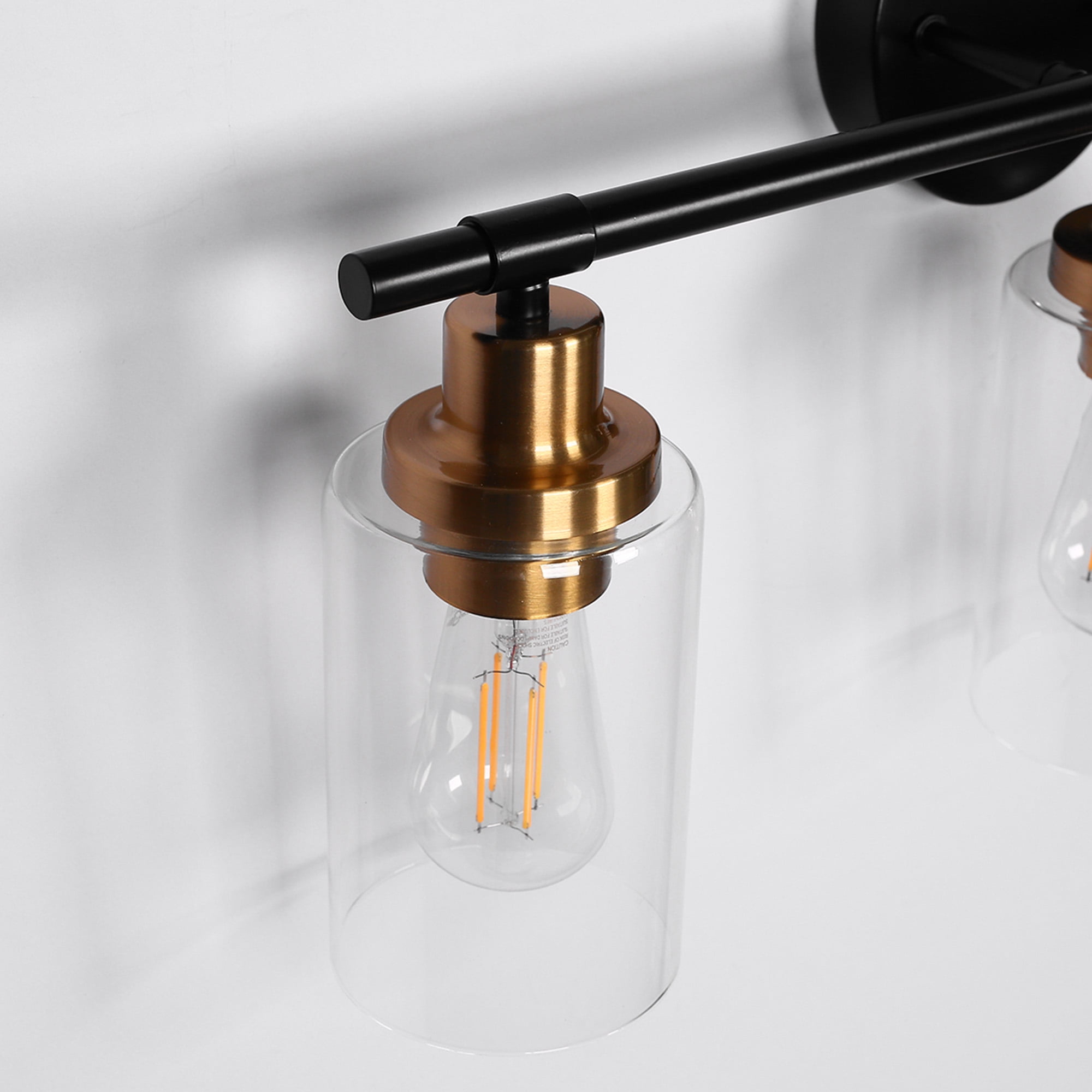 Black Vanity Lights for Bathroom 3 Lights Industrial Wall Mounted Over Mirror Wall Lights with Glass Cover