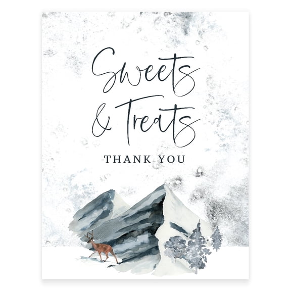 Koyal Wholesale Winter Woodland Watercolor Dessert Table Sign “Sweets and Treats” 8x11 Unframed