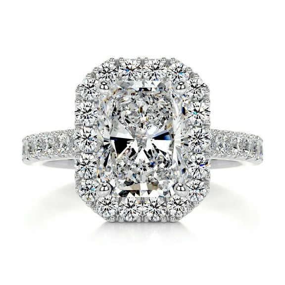 First Jewel Wedding Ring - Silver 14K White Gold Over Ring for Her - Radiant Cut Excellent 2.2 Ct Diamond Ring - Solitaire with Accent Diamond Ring - Eternity Band Diamond Ring - Halo Diamond Ring