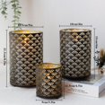 thumbnail image 4 of JHY DESIGN Set of 3 Metal Hurricane Holder 4.5 & 6 & 8.5inchH with Fan Pattern Designs Decorative Home Plant Terrarium Tabletop Curio Case/Shadow Box Great for Home Decor and Wedding (Copper), 4 of 7
