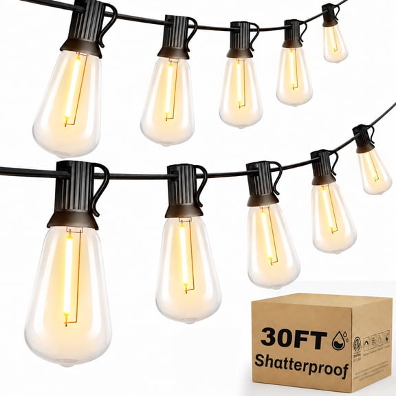 Torkase 30FT Outdoor String Lights 17 Bulbs, Waterproof Patio Lights with 2 Spare ST38 Edison Bulb Dimmable, Connectable Plug-in LED Outdoor Lighting for Porch, Deck, Backyard, Balcony, 2200K