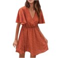 thumbnail image 1 of SMihono Robe d'Été Grande Taille pour Femmes 2023 Mode Imprimée Décontractée Printemps et Été Col en V Manches Courtes Longueur Genou, 1 of 4