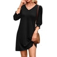 thumbnail image 4 of WIHOLL Flowy Dresses for Women Cute Solid Color 3/4 Length Sleeve Midi Dress Lightweight Casual Beach Vacation Sundresses with Pockets Black Dresses, 4 of 9
