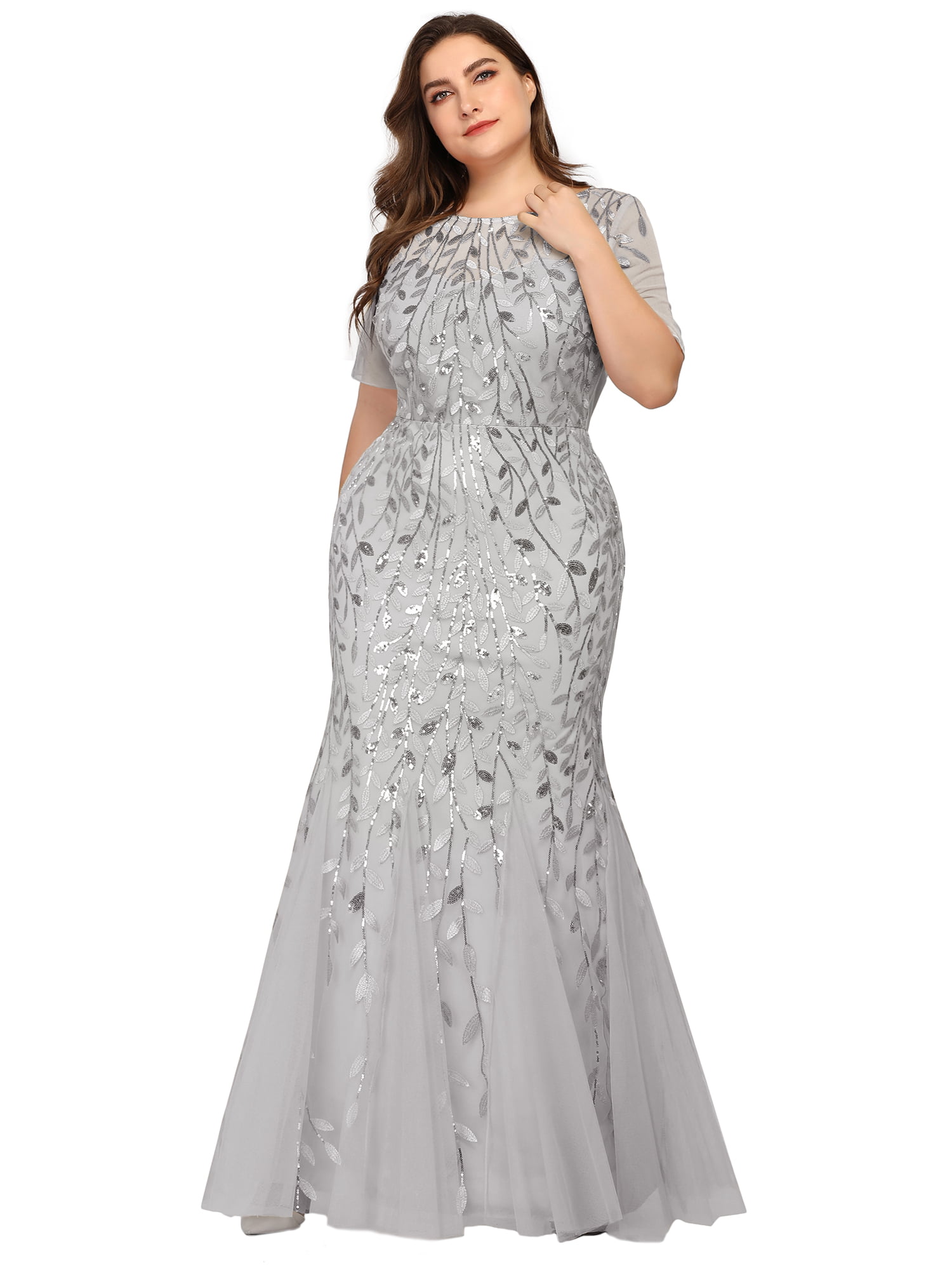 plus size long silver dress
