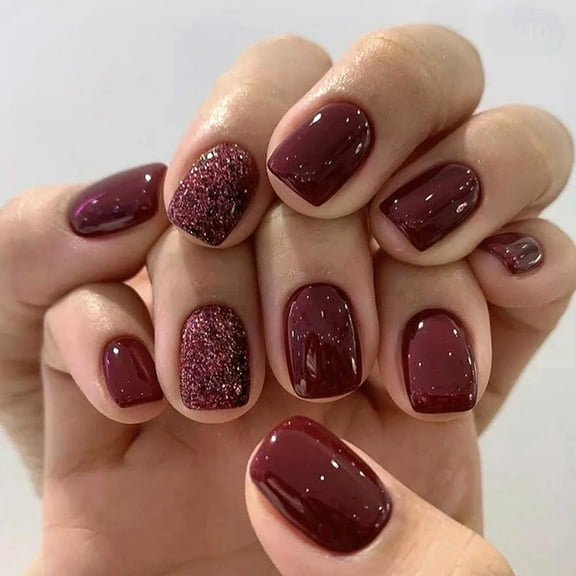 Medium Press on Nails Coffin Fake Nails 24Pcs Pink White Ombre Coffin False Nails with A Little Bit of Glitter Designs Acrylic Nails Press ons Artificial Nails Stick on Nails for Women red coffin