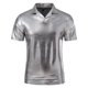 thumbnail image 1 of Camisa informal de diseño elegante y brillante para hombre, ideal para vacaciones: material PU, transpirable, ligera, lavable a máquina, para fiestas y uso diario., 1 of 4