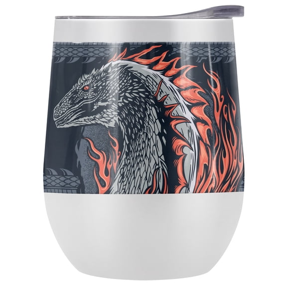 House of The Dragon Official Flames White 12 oz Stemless Tumbler, Stainless Steel Travel Cup|Lake Tumbler|Insulated with Leak Resistant Slide-Lock Lid