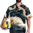 thumbnail image 4 of Swan Men's Short Sleeve Beach Shirts Button Down Poplin Casual Printed Summer Unisex, 4 of 6