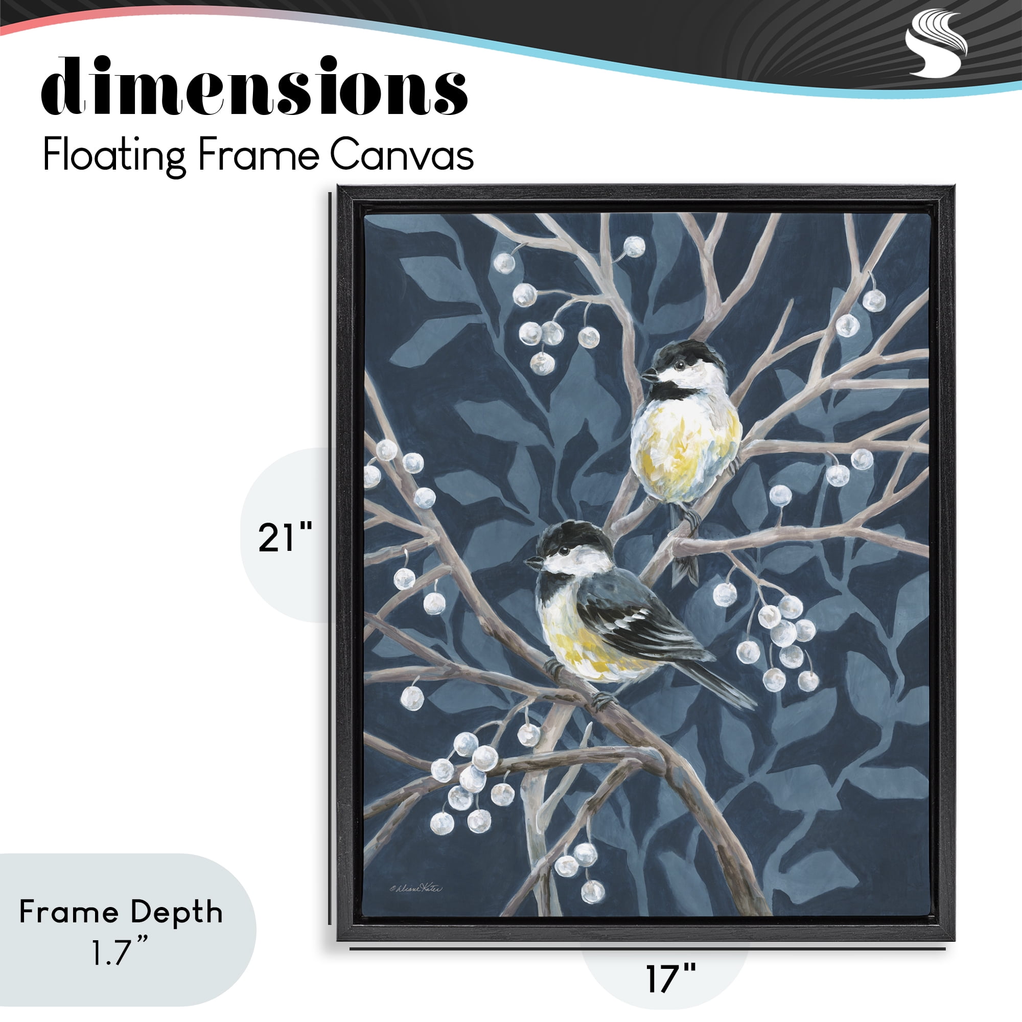 Stupell Industries Chickadees on Winter Berries Black Framed Floater Canvas Wall Art, design by Diane Kater