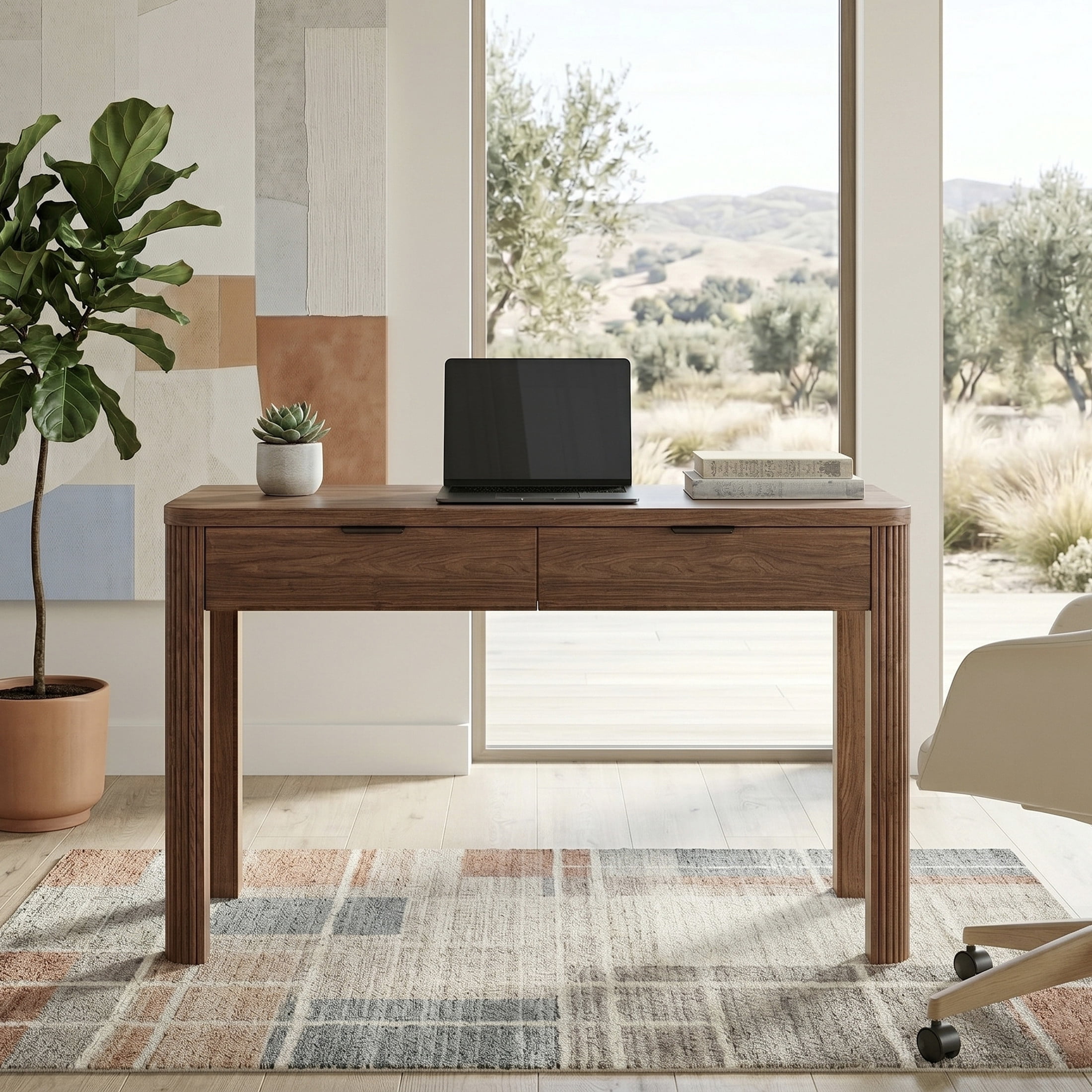 Evelyn&Zoe Modern/Contemporary 48" Wide Satin Walnut Home Office