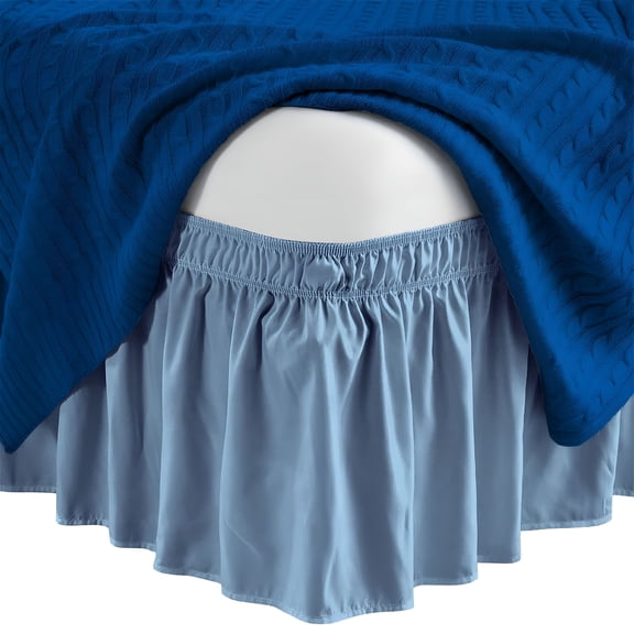 AUQ Wrap Around Bed Skirt 14"" Drop Easy Care Microfiber Bedskirts (Queen-Medit. Blue)