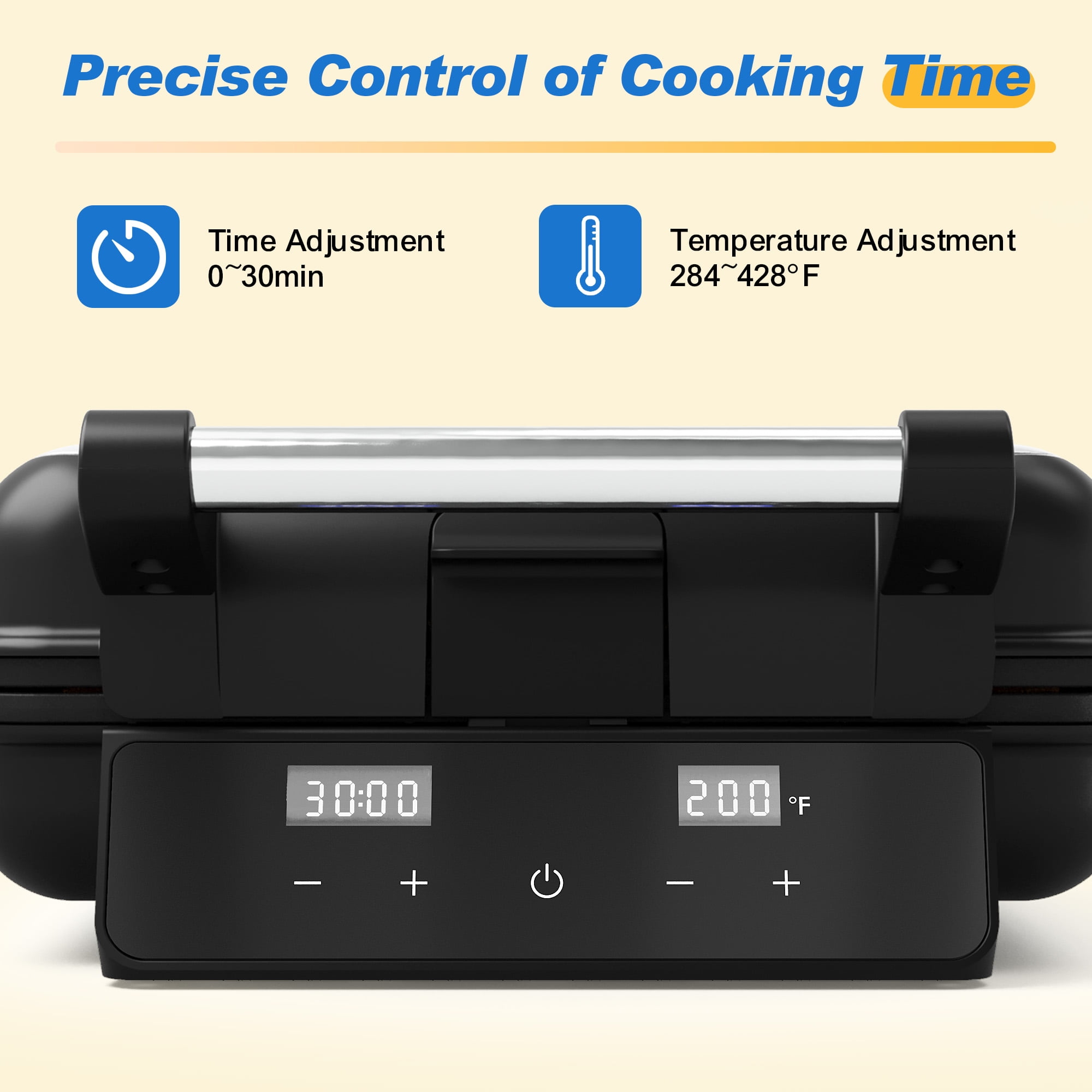 Sunvivi 4-Slice Belgian Waffle Maker, 1200W Waffle Iron with LCD Timer, Temp Control & Nonstick Plates, Stainless Steel, Black