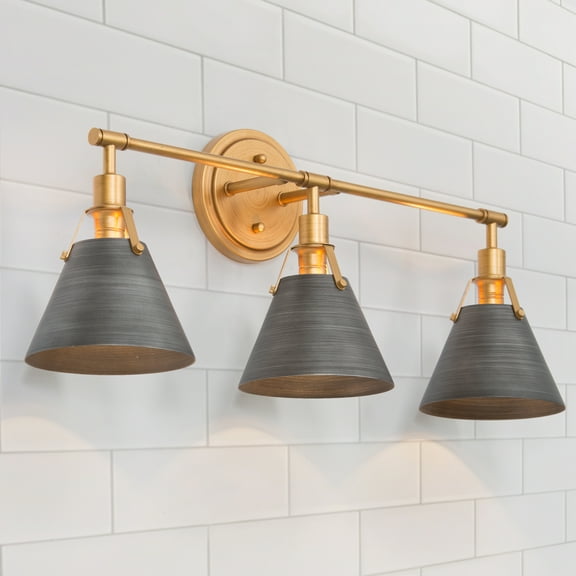 LNC 3-Light Modern Wall Sconce,Bathroom Vanity Light in Antique Silver & Distressed Gold