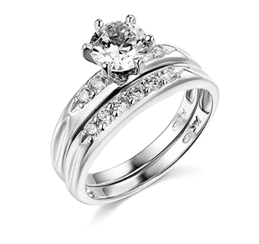 2.10 Ct Round Cut Engagement Wedding Ring Set Real 14K White Gold Matching Band 