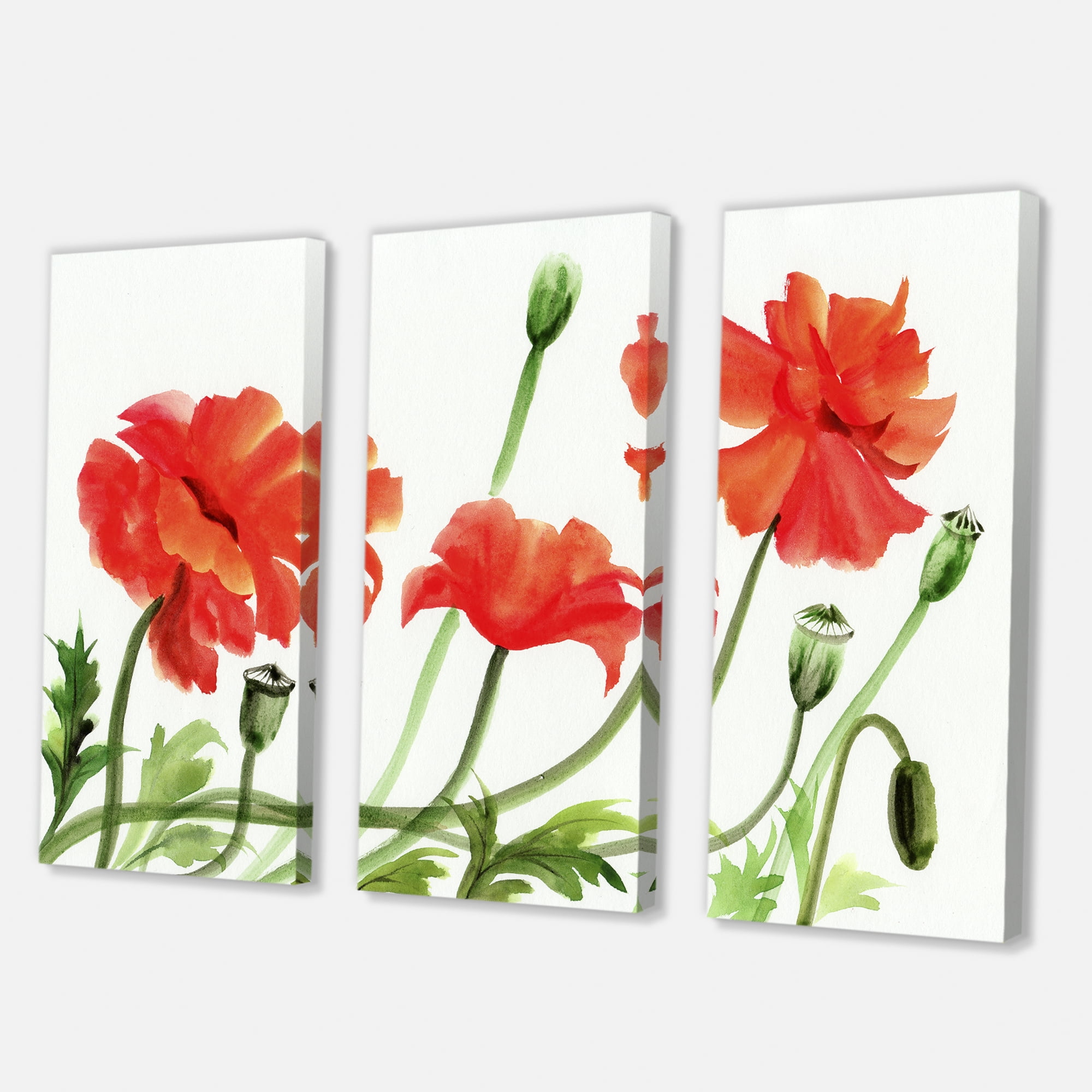 Designart ' Ancient Red Poppies III ' Traditional Canvas Wall Art Print