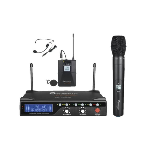 Micrófono Inalámbrico SOUNDTRACK STW-31HUL de Mano de Solapa Rango de Frecuencia 620-681 MHz Negro
