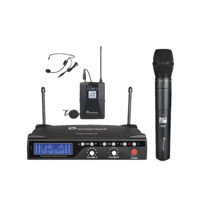 Micrófono Inalámbrico SOUNDTRACK STW-31HUL de Mano de Solapa Rango de Frecuencia 620-681 MHz Negro