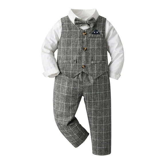Ketyyh-chn99 Baby Boy Formal Clothes Outfit Suspender Pants Bowtie Cotton Fabric 4pcs Set Size for 18-24 Months,Grey