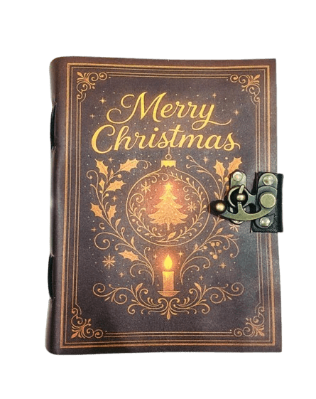 Merry Christmas Handmade Leather Journal – 5x7 inch – 200 Deckle Pages – Vintage Holiday Gift