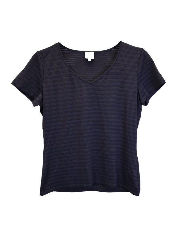 Pre-Owned Armani Collezioni Striped V-Neck T-Shirt in Black Polyamide