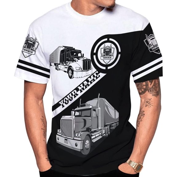 Personalized Trucker Shirt Custom US Flag Truck Driver T-Shirt Funny Trucker Gift 3D Hoodie for Men & Women Trucking Diesel (S)