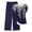 #138-Navy, variant on AUNVITO Women's Casual Two-Piece Set Loose Fit Drawstring Pants and Round Neck Short Sleeve Top with All Over Print Fashion Casual Outfit