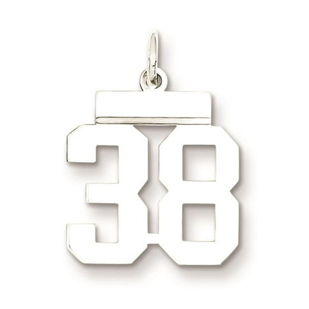 925 Sterling Silver Small Polished Number '38' Charm Pendant 20mm x 8mm