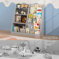 thumbnail image 6 of 4-Tier Wooden Bookshelf with Toy Storage Bins, Multifunctional Children Bookcase Display Stand Organizer, Toddler Book Rack for Playroom Nursery Bedroom, Gray, 6 of 11