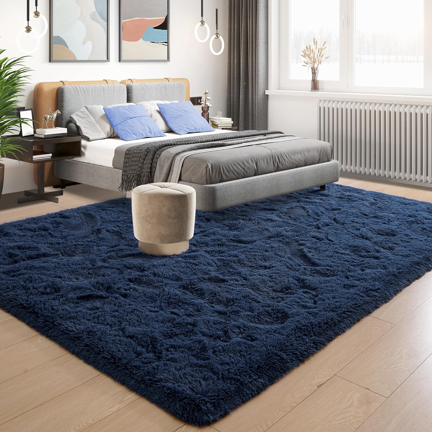 Dwelke Shaggy Area Rug 9x12ft, Ultra Fuzzy Large Plush Carpet for Living Room Bedroom,Blue