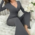 thumbnail image 4 of ZQUUVOU Women's 2-piece Loungwear Outfit Long Sleeve Pajamas Set Comfortable Sleepwear Slim V Neck Home Lounge Wear Gray, 4 of 9
