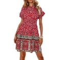 thumbnail image 4 of DYMADE Women Short Sleeve Empire Waist Round Neck Bohemian Woven Dress, 4 of 4