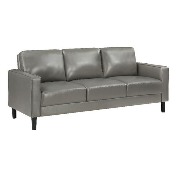 Pemberly Row Faux Leather Upholstered Track Arm Faux Leather Sofa Gray