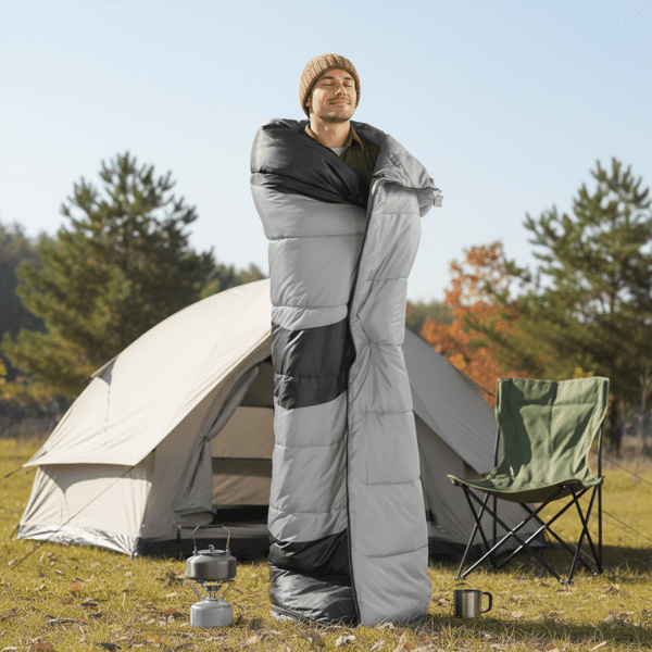 Gray Rectangular Heated Sleeping Bag, Lightweight Sleeping Bag with Multi USB Powered Heating Pads, Waterproof Compact Envelope Sleeping Bag for Backpacking Hiking
