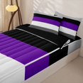 thumbnail image 3 of Erosebridal Solid Strip Zipper Twin Comforter Sets with Fitted Sheet and 2 Pillowcases,Purple Lines Print Zipper Bedding Set For Girls,Black Reversible,4 Pieces, 3 of 7