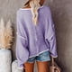 thumbnail image 3 of Suéter de punto con cuello redondo para mujer, manga larga, suelto, con hombros caídos, tops con borde blanco para otoño invierno, morado S, 3 of 5