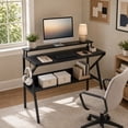 thumbnail image 2 of 39.5 " Modern Computer Desk with Monitor Stand & Storage Shelf, Small Gaming Desk for Home Office，Black, 2 of 9