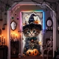 thumbnail image 5 of Lilixerw Halloween Door Banner, Fluffy Kitten Witch Hat Pumpkin Falling Maple Leaf Print, for Entry Door, Wall, Porch and Party Backdrop Decoration, 70.8x35.4 inch, 5 of 6