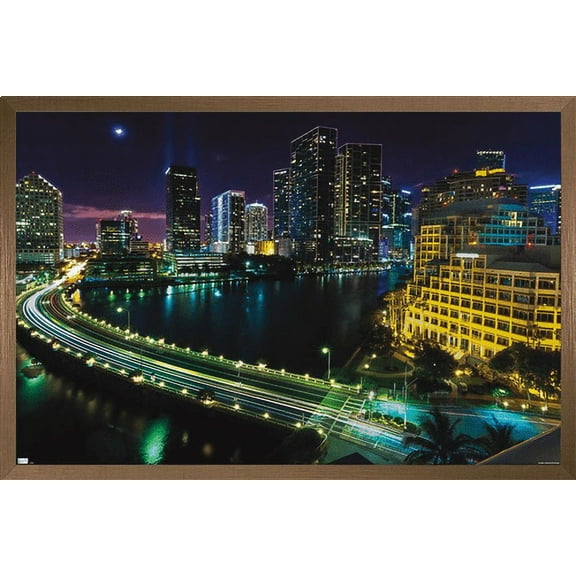 Cityscapes - Venetian Causeway Wall Poster, 22.375" x 34", Framed